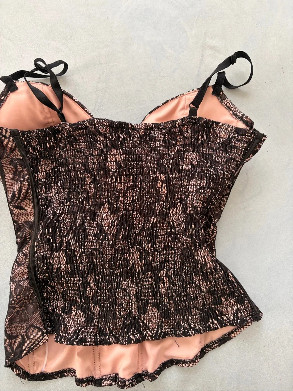 Charlotte Russe Black Lace Over Nude Corset Bustier